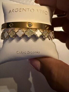 Argento Vivo Gold and White Clover Cubic Zirconia Bracelet Set